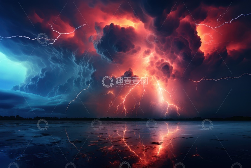 高清大图下载【趣麦麦图】天空中闪烁的雷电雷云