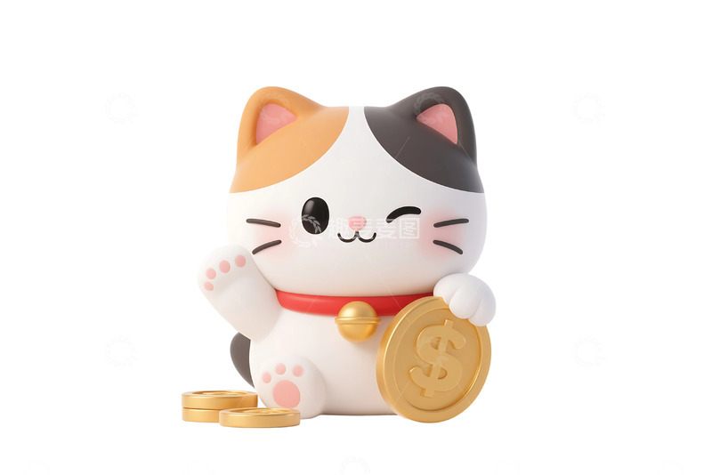 高清大图下载【趣麦麦图】免抠可爱的招财猫与金币 1