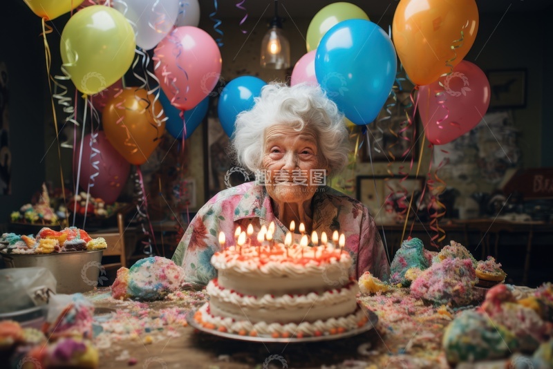 高清大图下载【趣麦麦图】过生日的老奶奶1
