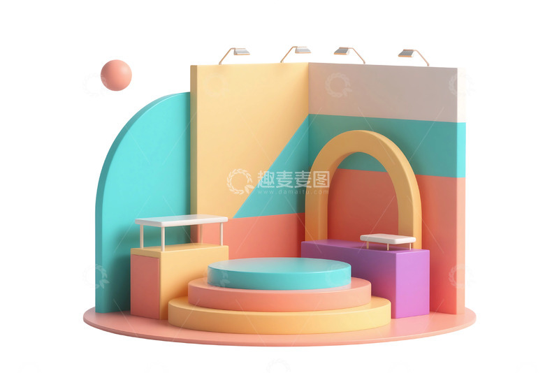 高清大图下载【趣麦麦图】免抠彩色创意几何三维商业展台 