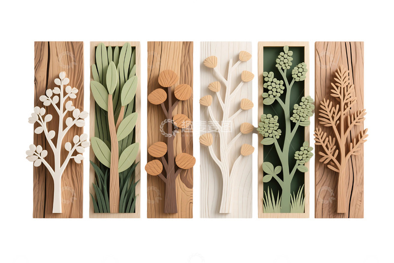 高清大图下载【趣麦麦图】免抠木纹装饰内的四季 