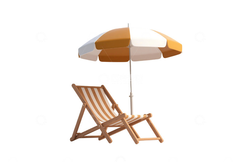 高清大图下载【趣麦麦图】免抠木制躺椅配伞 1