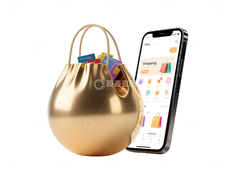高清大图下载【趣麦麦图】免抠智能手机球形购物袋和 1