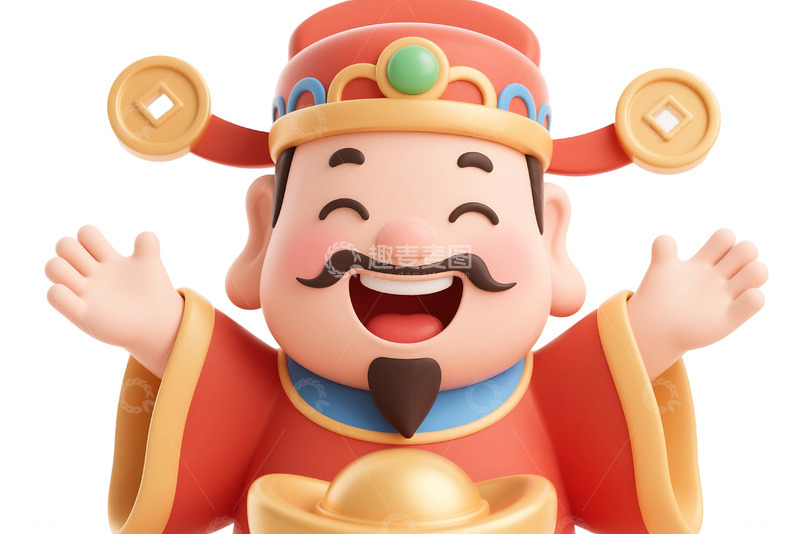 高清大图下载【趣麦麦图】免抠快乐的财神张开双臂 