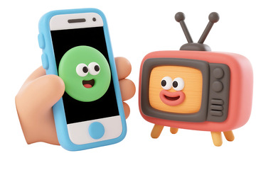 免抠手机vs电视概念橡皮泥卡通 
