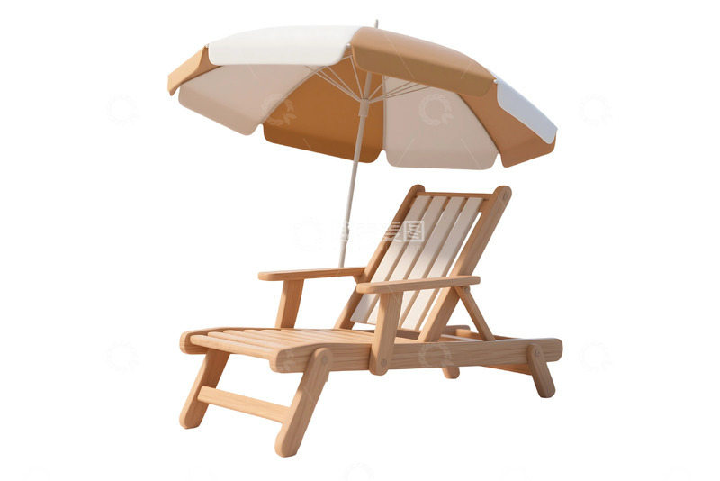 高清大图下载【趣麦麦图】免抠木制躺椅配伞 