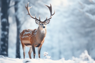冬季雪地里的梅花鹿