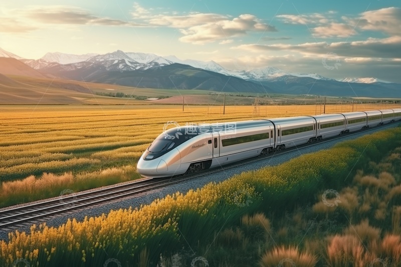 高清大图下载【趣麦麦图】户外草丛中行驶的高铁