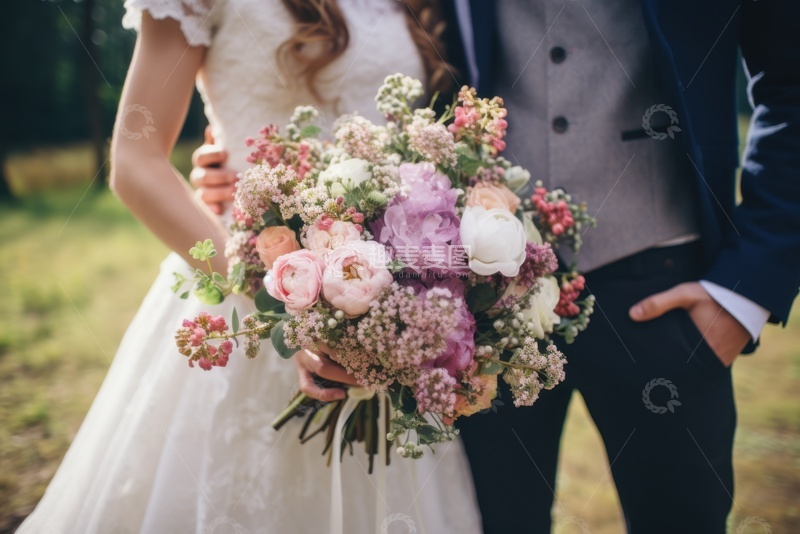 高清大图下载【趣麦麦图】拿着手捧花的新婚夫妻