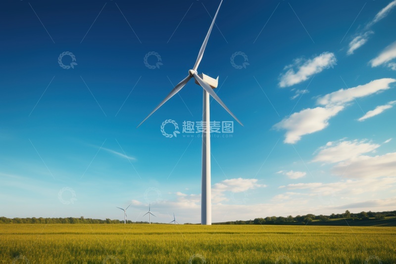 高清大图下载【趣麦麦图】草坪上的风力发电机