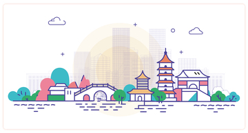 杭州城市地标矢量建筑线描