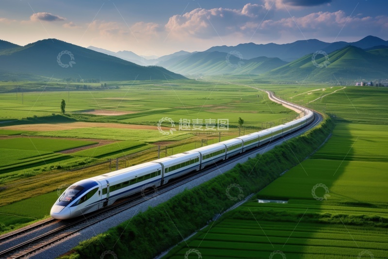 高清大图下载【趣麦麦图】户外田野里行驶的高铁