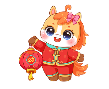 可爱马手拿灯笼矢量插画