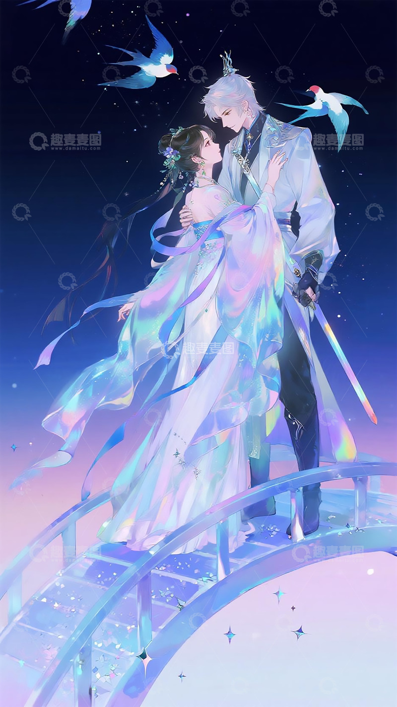 高清大图下载【趣麦麦图】牛郎织女相聚