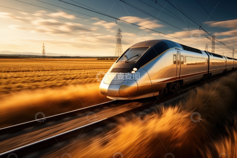 高清大图下载【趣麦麦图】田野里行驶的一辆高铁