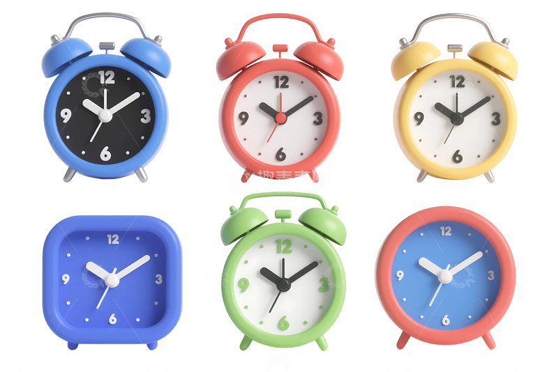 高清大图下载【趣麦麦图】免抠的不同颜色的闹钟和时钟 