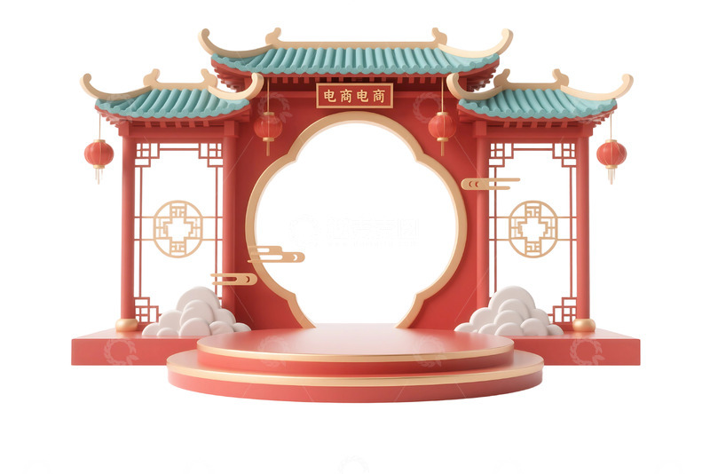 高清大图下载【趣麦麦图】免抠的中国风电商展台 