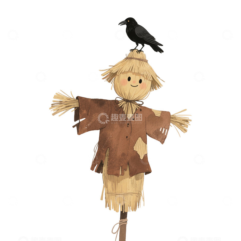 高清大图下载【趣麦麦图】秋季稻草人和乌鸦免抠元素12