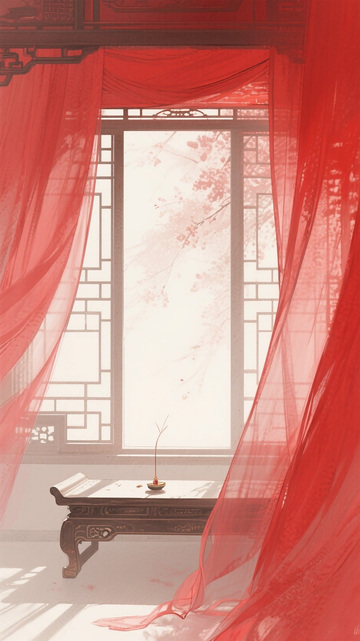 古风插画红绡透窗影1