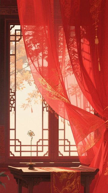 古风插画红绡透窗影12