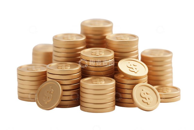 高清大图下载【趣麦麦图】免抠的堆叠金币的特写镜头 
