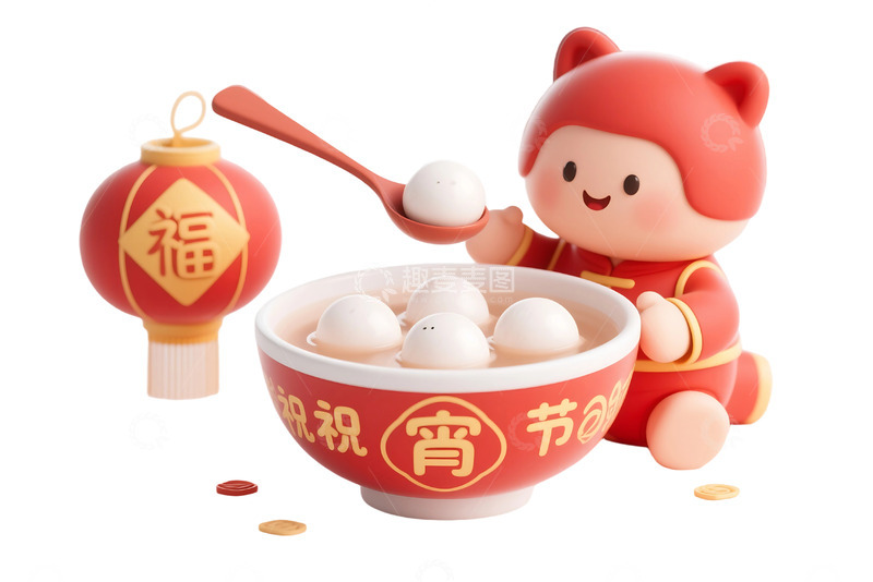 高清大图下载【趣麦麦图】免抠的恭贺元宵节吃汤圆 