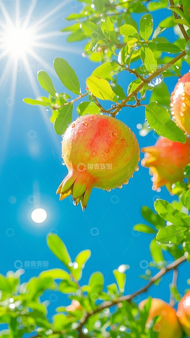 高清大图下载【趣麦麦图】枝头上的石榴图3