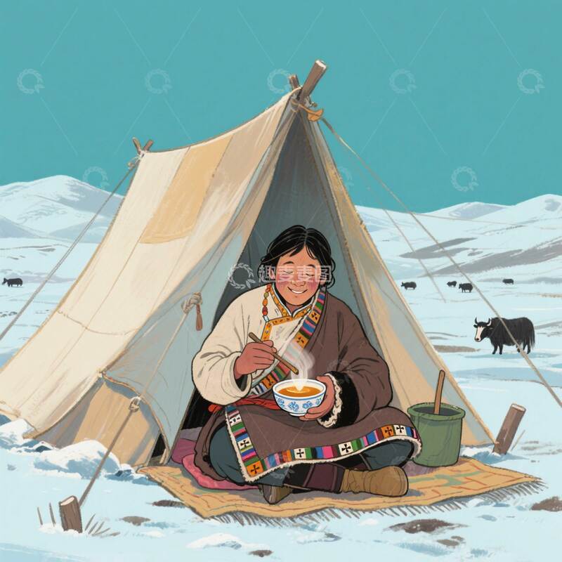 高清大图下载【趣麦麦图】酥油茶   藏民    雪原    