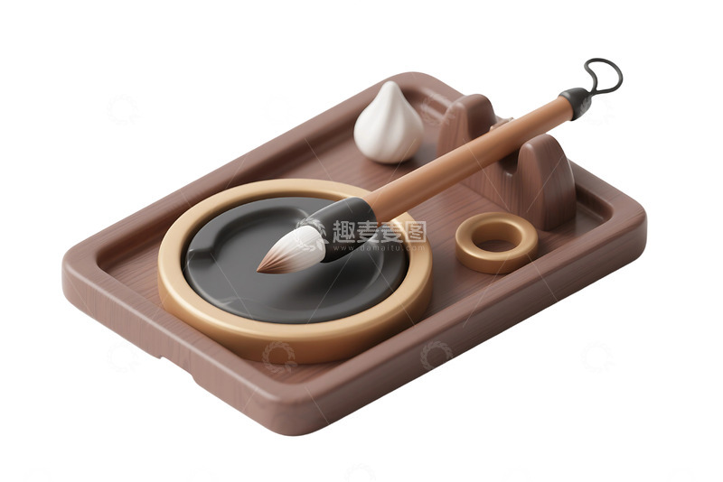 高清大图下载【趣麦麦图】免抠的放在研台上的毛笔元素 