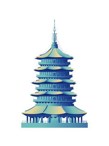 杭州雷峰塔佛塔高塔建筑线稿地标景点