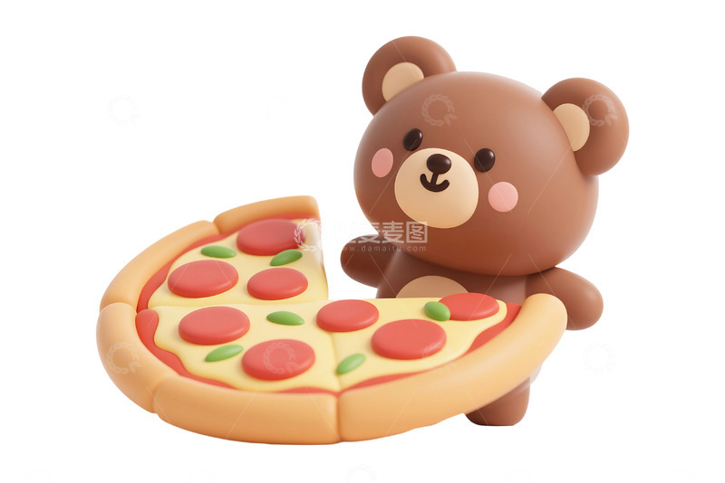 高清大图下载【趣麦麦图】免抠立体卡通小熊披萨 