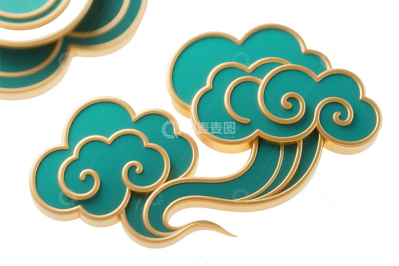 高清大图下载【趣麦麦图】免抠立体国潮风金边祥云流云插画 