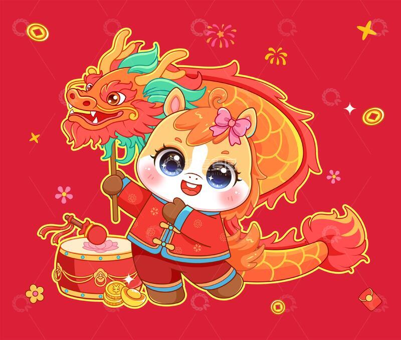 源文件下载【趣麦麦图】-卡通马舞狮矢量插画