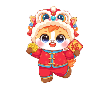 可爱马手拿福字矢量插画