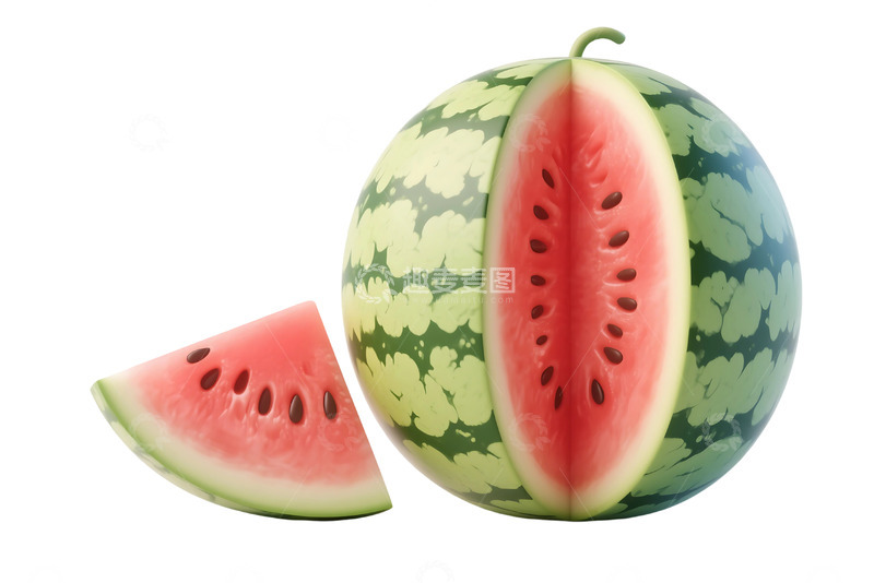 高清大图下载【趣麦麦图】免抠立体切开的西瓜 1