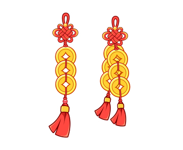 卡通铜钱串矢量插画