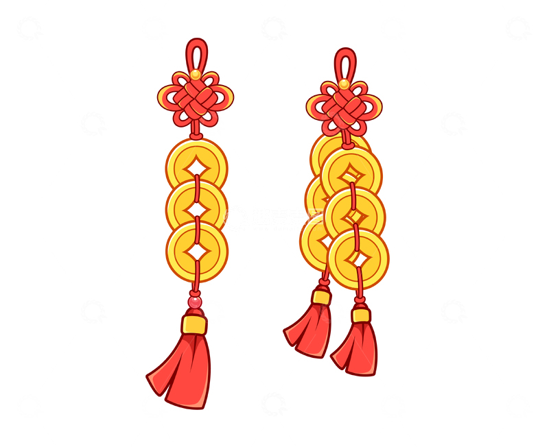 卡通铜钱串矢量插画