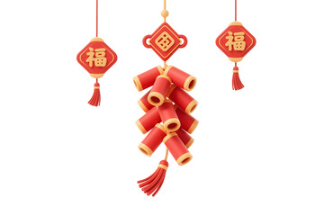 免抠立体春节鞭炮挂件元素 