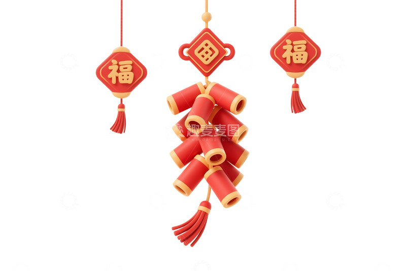 免抠立体春节鞭炮挂件元素 