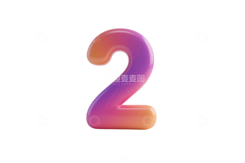 高清大图下载【趣麦麦图】免抠立体渐变色数字2元素 