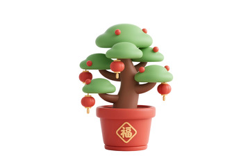 免抠立体春节盆栽元素 