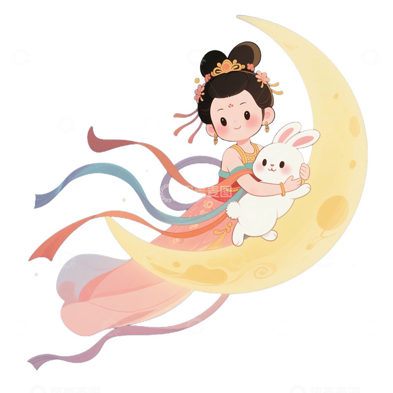 高清大图下载【趣麦麦图】中秋节嫦娥奔月免抠元素1234