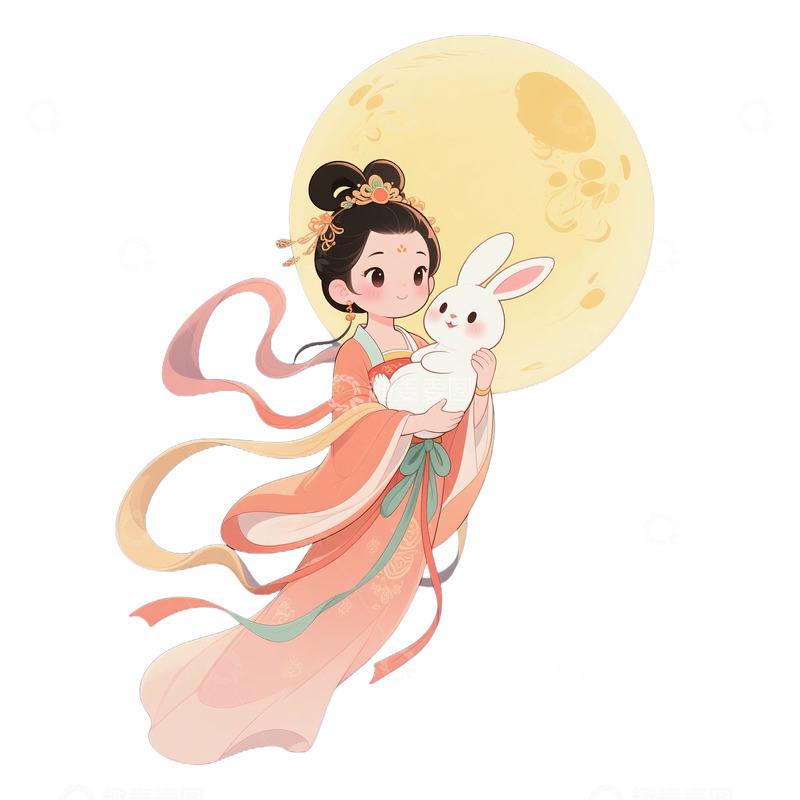 高清大图下载【趣麦麦图】中秋节嫦娥奔月免抠元素123
