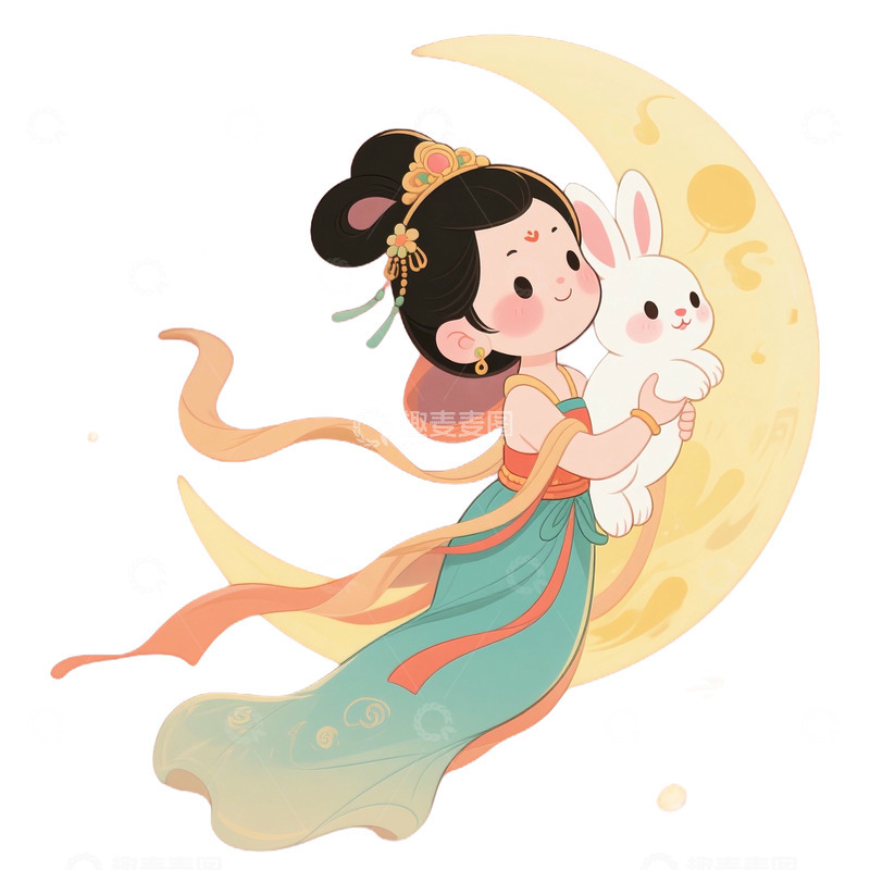 高清大图下载【趣麦麦图】中秋节嫦娥奔月免抠元素