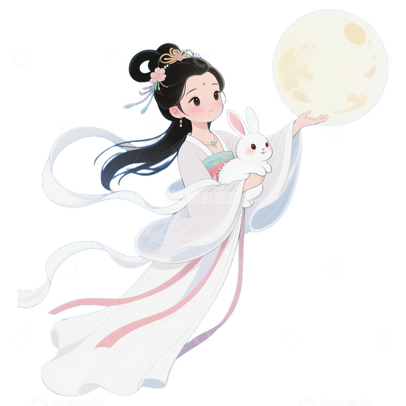 高清大图下载【趣麦麦图】中秋节嫦娥奔月免抠元素1