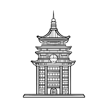 矢量简约钟楼线稿