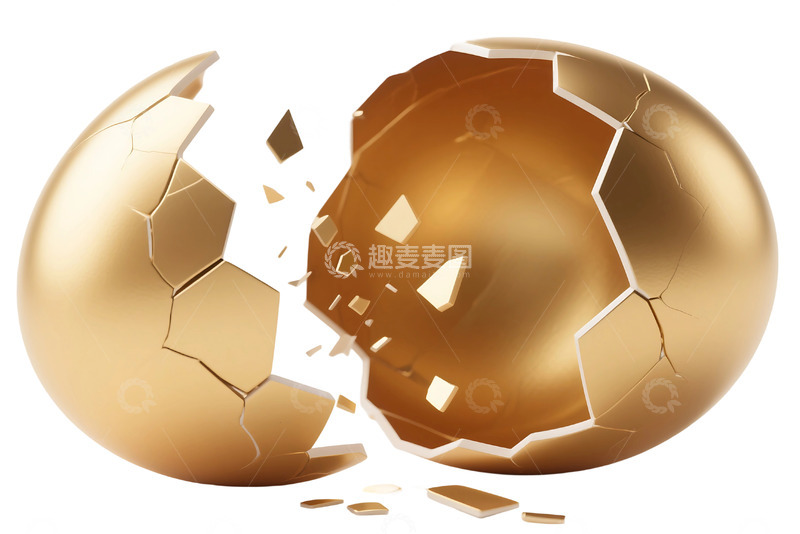 高清大图下载【趣麦麦图】免抠立体砸金蛋裂开的蛋壳插图 1