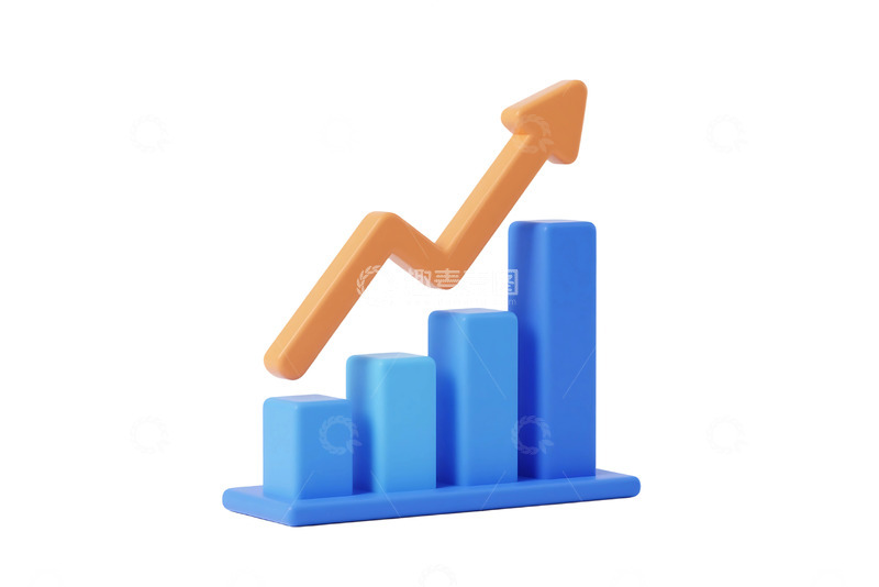 免抠蓝色卡通柱状图和上升箭头 