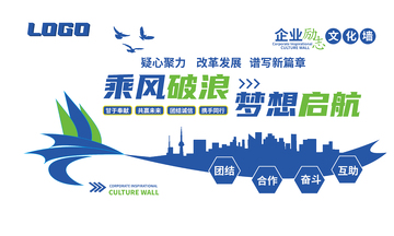 蓝色主题企业文化墙企业展板