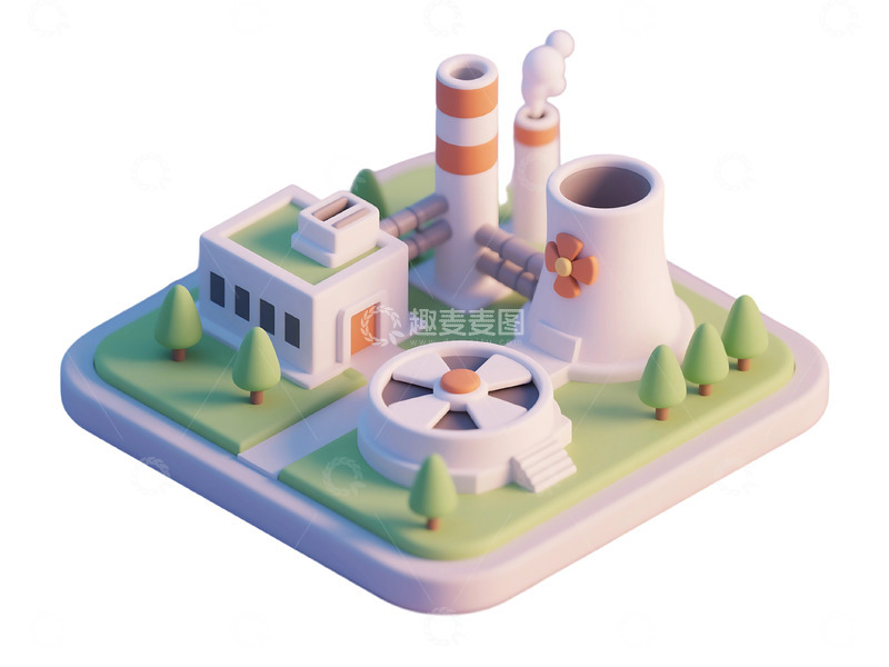 高清大图下载【趣麦麦图】免抠等距科技图标&mdash;&mdash;核电站 